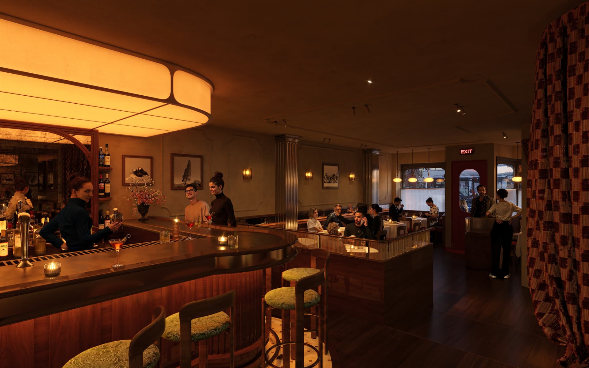 Rowan restaurant bar and back dining toward the entrance