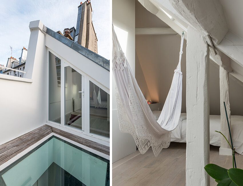Paris rooftop terrace with a glass floor set into the decking