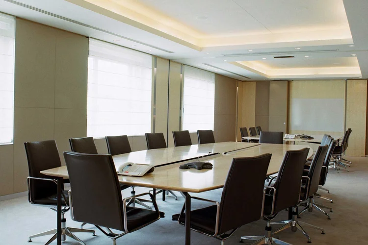 Air Liquide boardroom with long conference table and soft daylight