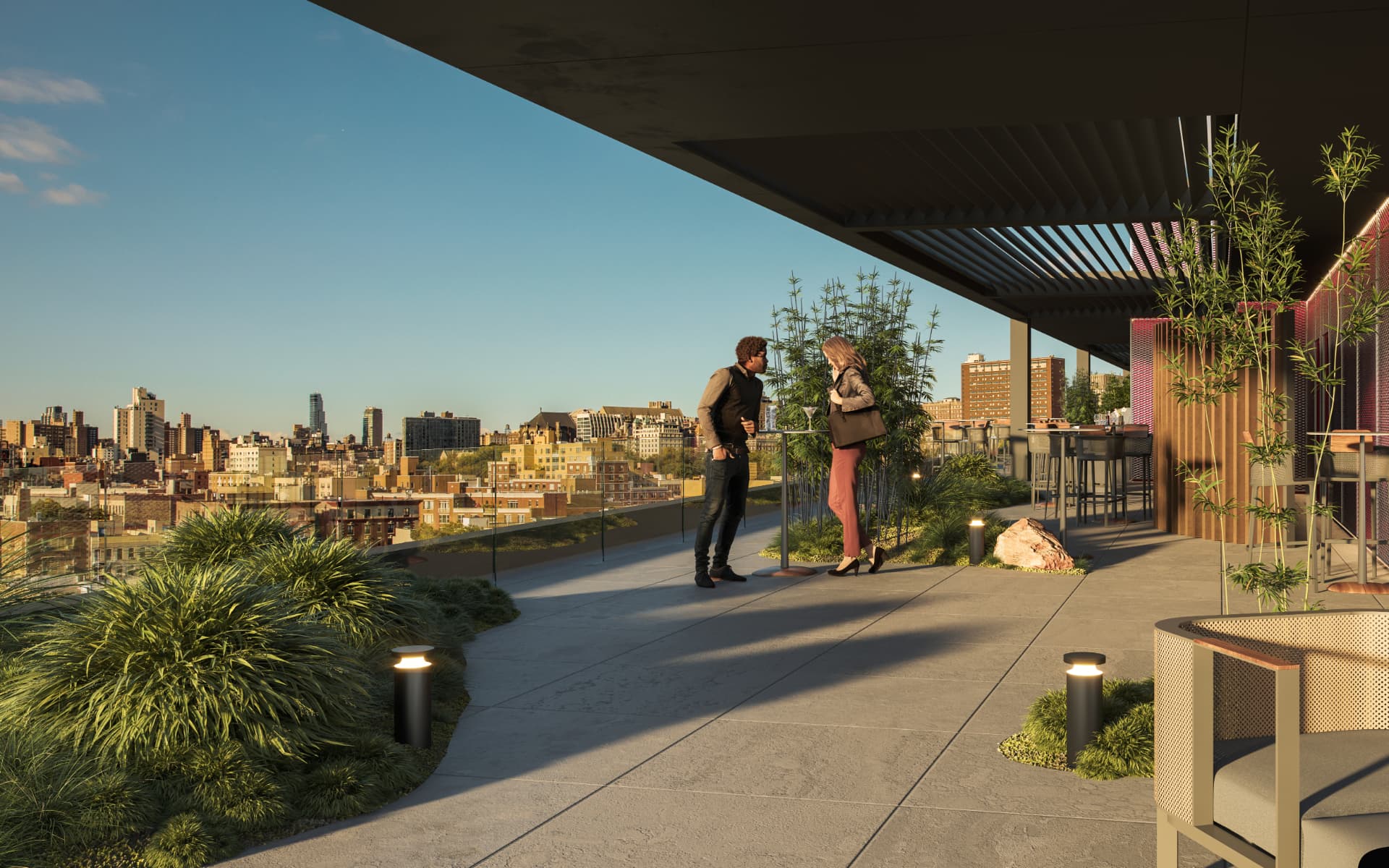 Roof terrace bar and social zone above Harlem
