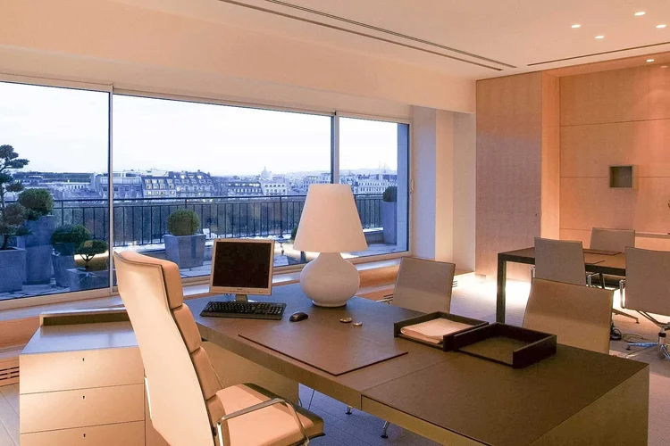Air Liquide executive office with panoramic view over Paris rooftops